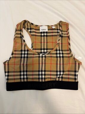Burberry Beige Black Red Nova Check Stretch Sports Bra